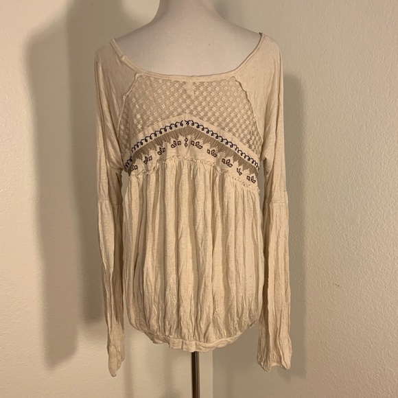 VGUC Free People Bohemian Cream Long Sleeve Top - Size Large - Picture 4 of 8